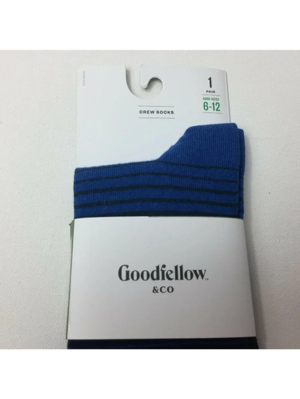 Goodfellow & Co Unisex Adult Blue Striped Crew Socks One Pair Shoe Sizes 6 - 12